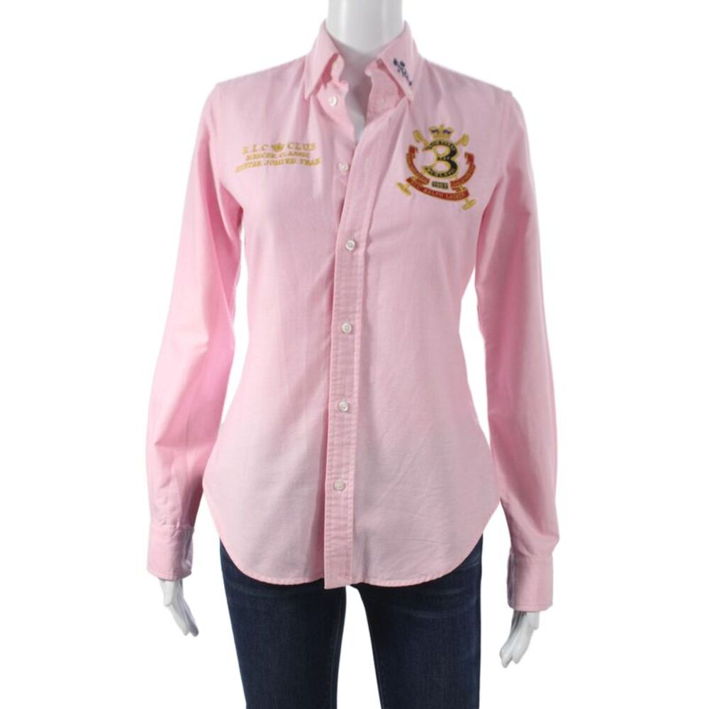 Ralph Lauren Blue Label Women Pink Cotton Collared Button-Up Size 2